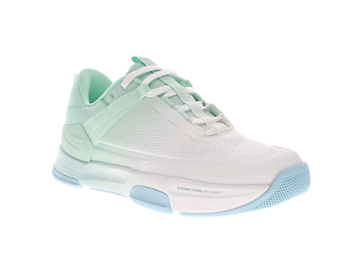 Women's PB5star Court2 mint-multi sneaker angled view showing mesh upper, cushioned sole, and dynamic lacing design.
