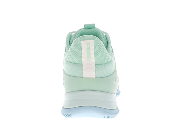 Rear view of Women's PB5star Court2 sneaker in mint-multi with branded heel tab and cushioned midsole