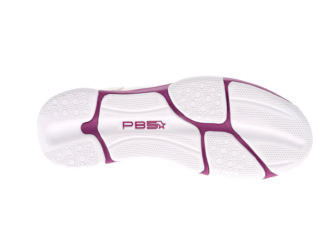 Women's PB5 Court2 white a berry sneaker outsole with non-slip rubber grip, athletic shoe sole design for court performance