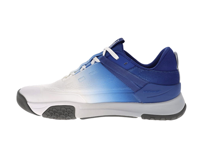 Men's PB5star Court2 navy-multi sneaker inside view featuring mesh side panel, cushioned heel, and stability midsole