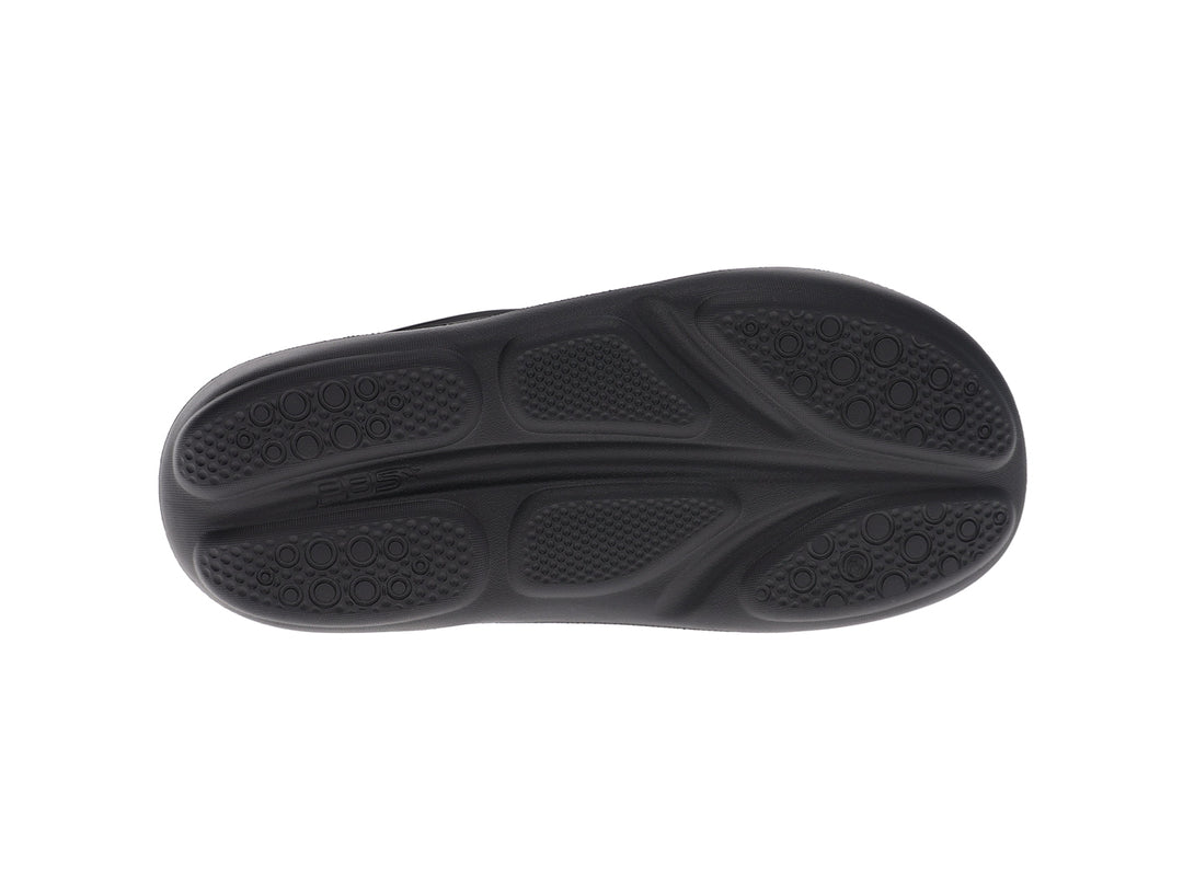 Bottom view of women’s Apres sport black flip flop with comfort outsole design - PB5star.com