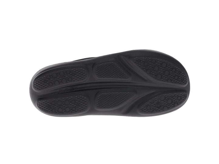 Bottom view of women’s Apres sport black flip flop with comfort outsole design - PB5star.com
