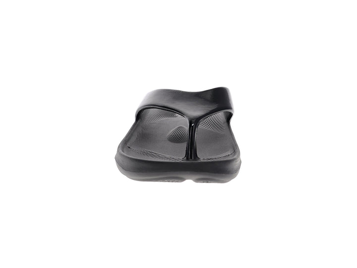 Front view of women’s Apres Sport black flip flop sandal with ergonomic comfort design - PB5star.com