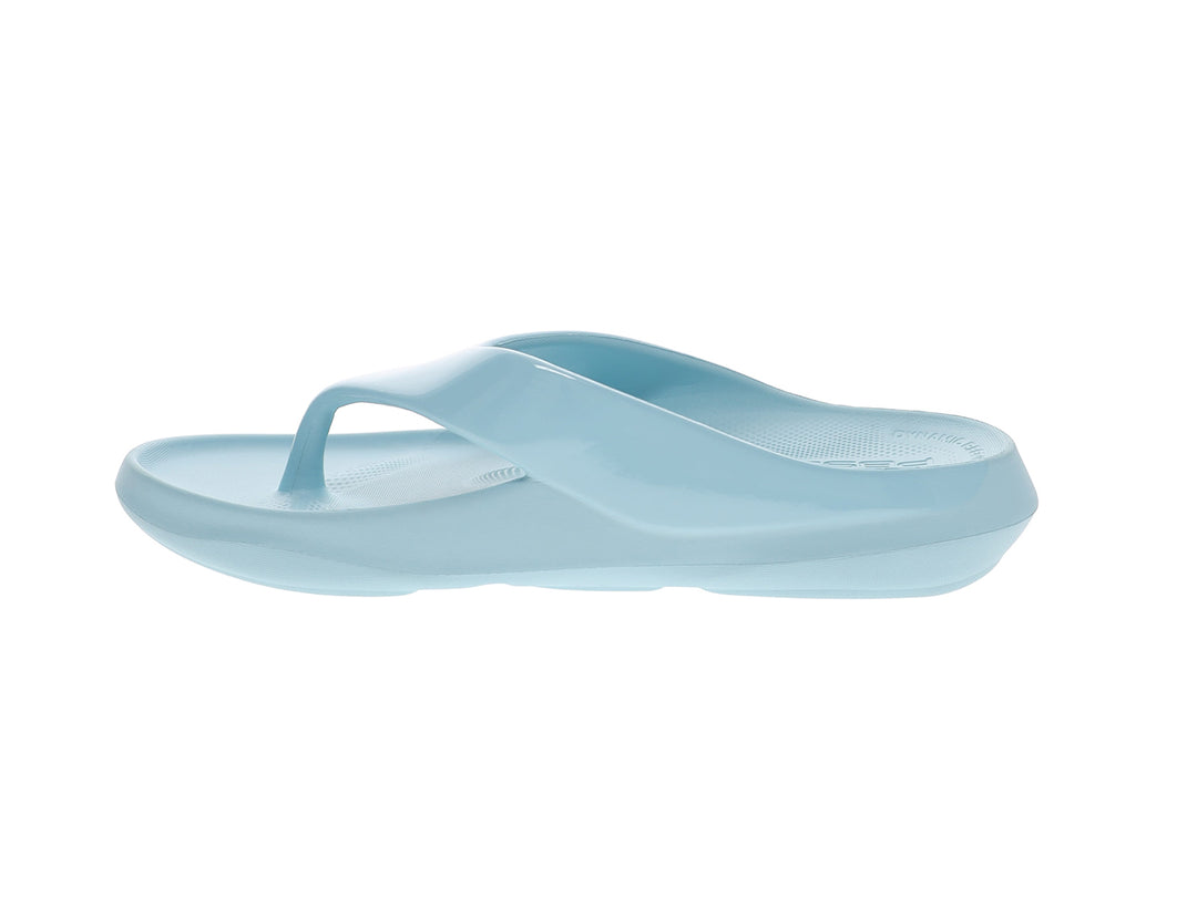 Side view of women’s Apres Sport powder blue flip flop sandal with ergonomic comfort footbed - PB5star.com