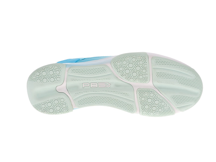 Bottom sole view of women’s PB5star Court 2 blue multi pickleball shoes with non-marking grip tread - PB5star.com