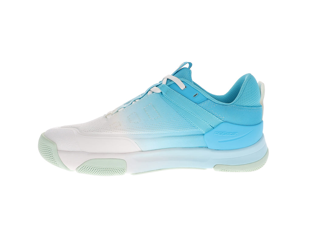 Inner side view of women’s PB5star Court 2 blue multi pickleball shoes with breathable mesh and cushioned sole - PB5star.com