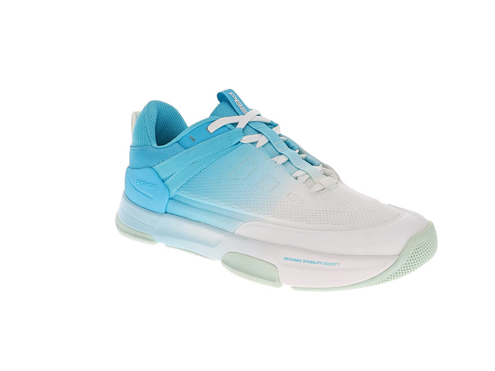 Angled view of women’s PB5star Court 2 blue multi pickleball shoes with mesh upper and cushioned midsole - PB5star.com