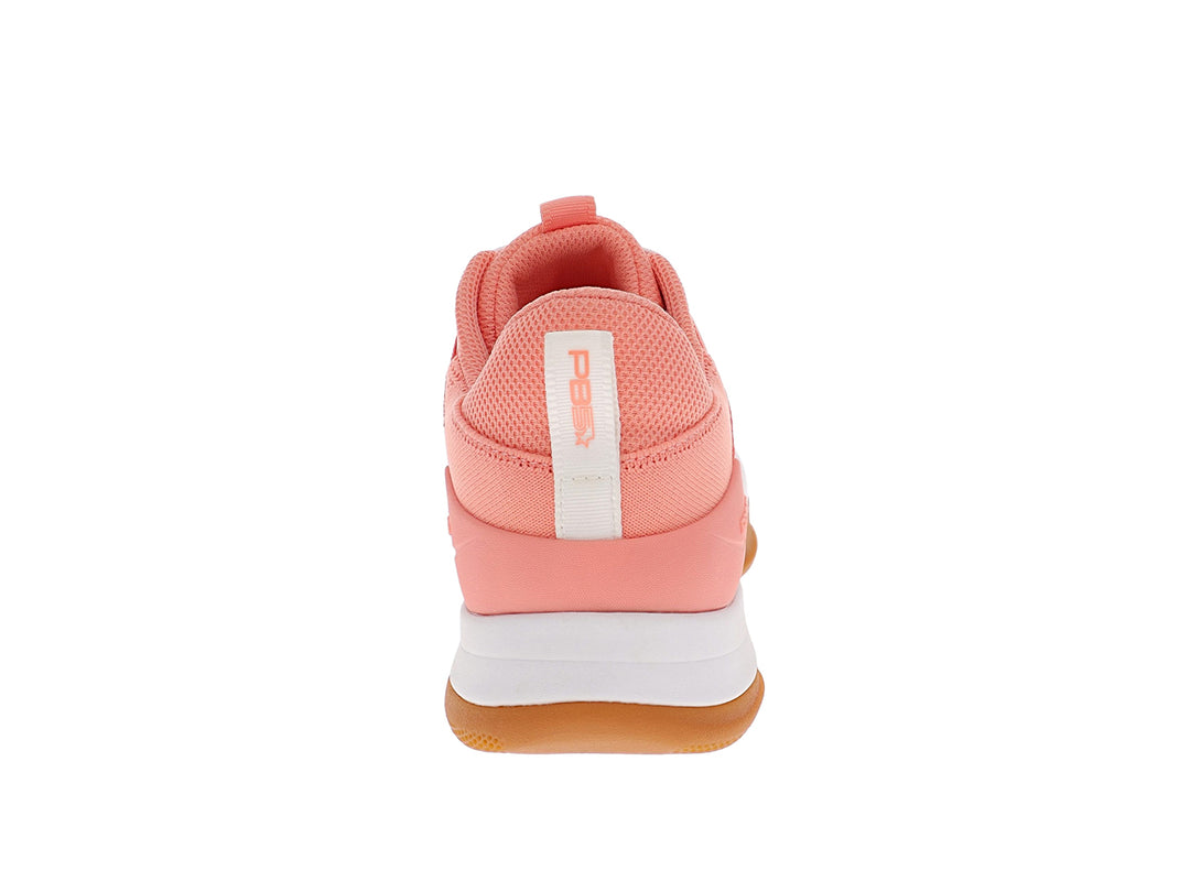 Back view of women’s PB5star Court 2 peach pickleball shoes with padded heel and logo pull tab - PB5star.com