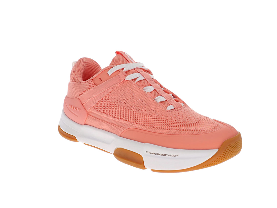 Angled view of women’s PB5star Court 2 peach pickleball shoes with mesh upper and cushioned midsole - PB5star.com