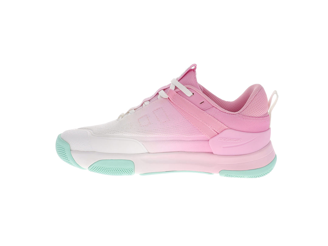 Inner side view of women’s PB5star Court 2 pink multi pickleball shoes with breathable mesh and cushioned sole - PB5star.com
