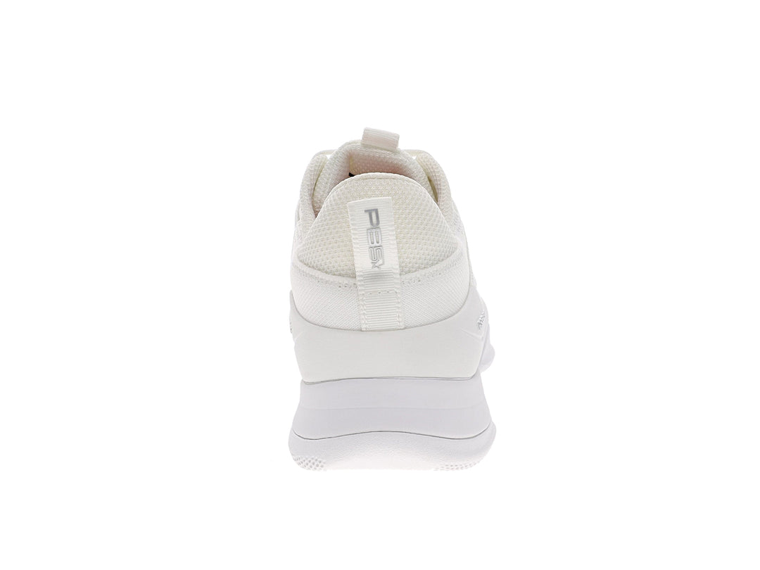 Back view of women’s PB5star Court 2 white pickleball shoes with padded heel and logo pull tab - PB5star.com