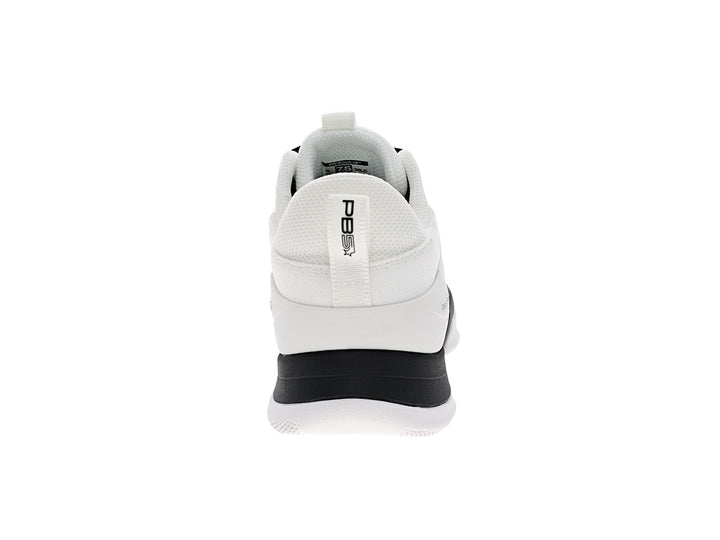 Back view of women’s PB5star Court 2 white-black pickleball shoes with padded heel and logo pull tab - PB5star.com