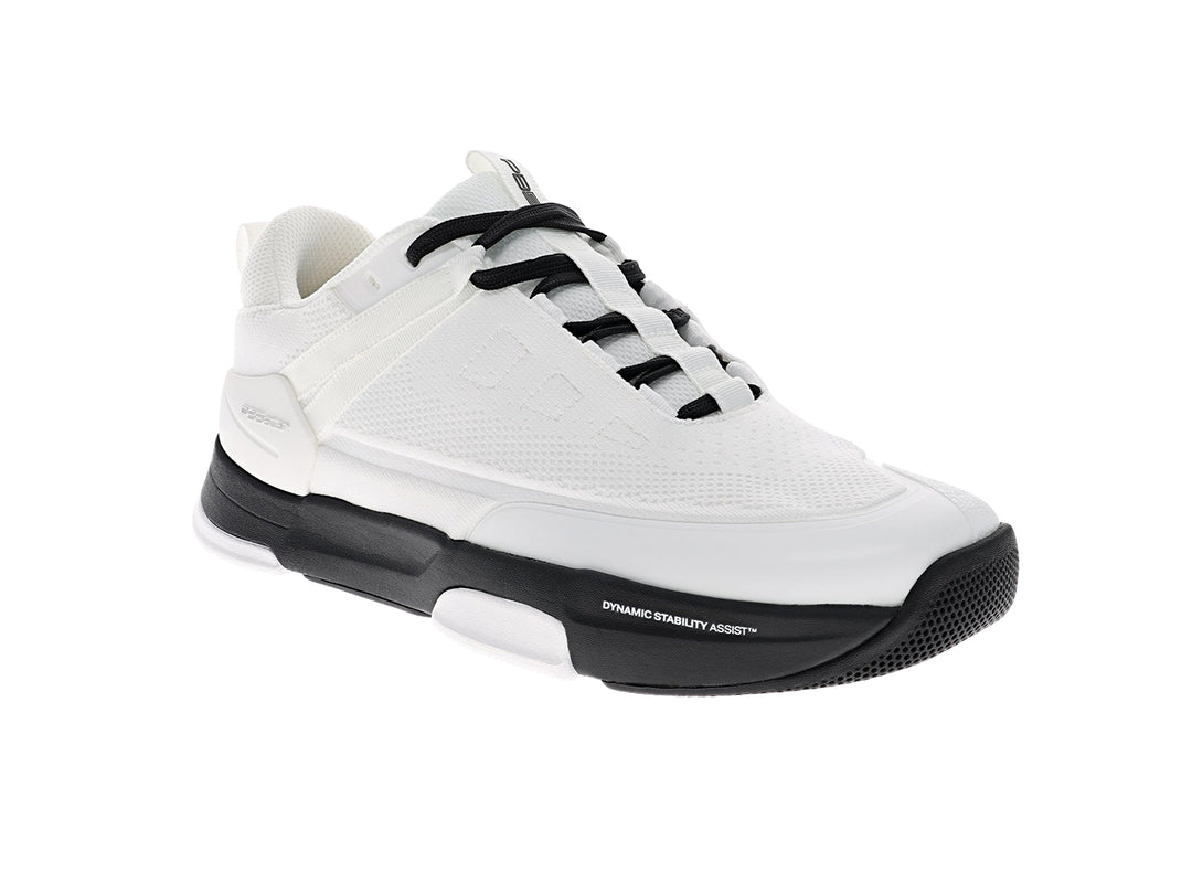 Angled view of women’s PB5star Court 2 white-black pickleball shoes with mesh upper and cushioned midsole - PB5star.com