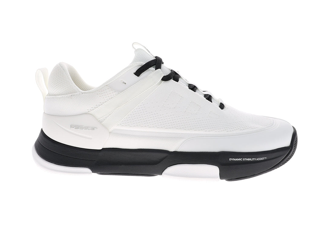 Side view of women’s PB5star Court 2 white-black pickleball shoes with mesh upper and cushioned sole - PB5star.com
