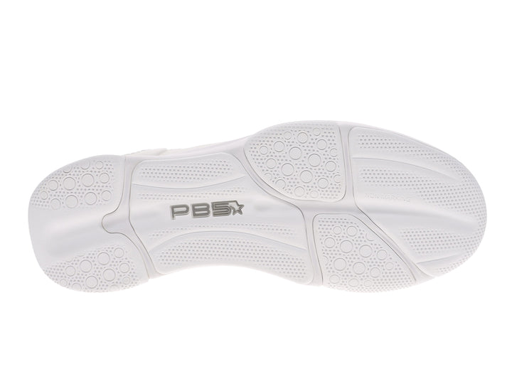 Bottom sole view of women’s PB5star Court 2 white pickleball shoes with non-marking grip tread - PB5star.com