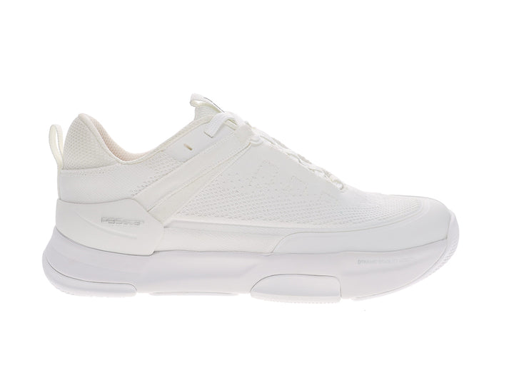 Side view of women’s PB5star Court 2 white pickleball shoes with mesh upper and cushioned sole - PB5star.com