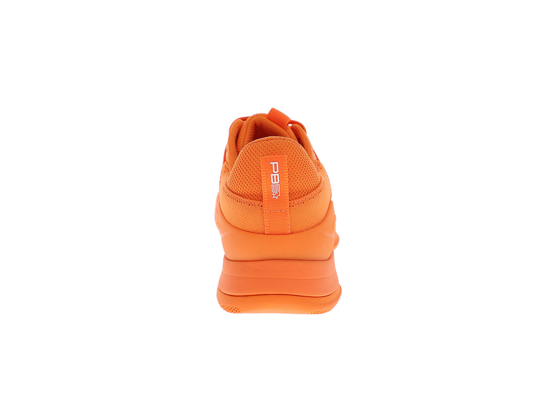 Back view of women’s PB5star Court 2 tangerine pickleball shoes with padded heel and logo pull tab - PB5star.com