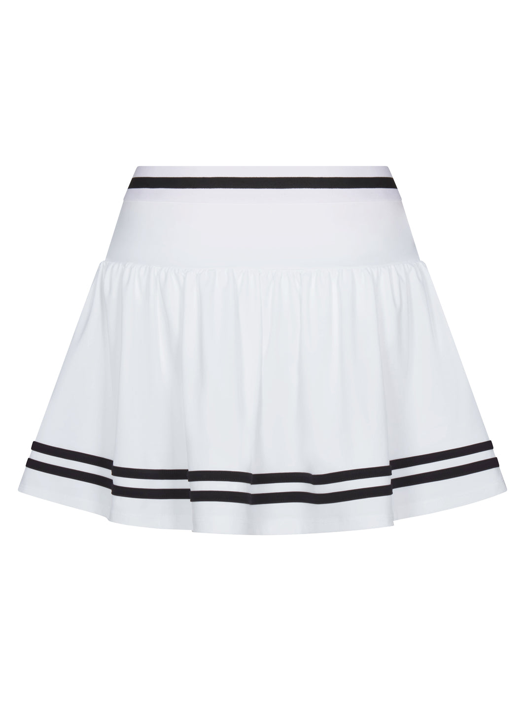 PB5star women’s Heritage skirt in white with black trim, rear view, pleated athletic skirt
