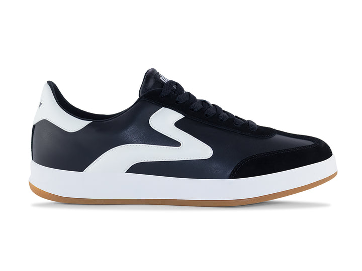 PB5 Men's Cosmic Black-White sneaker shown from the side with gum rubber sole.