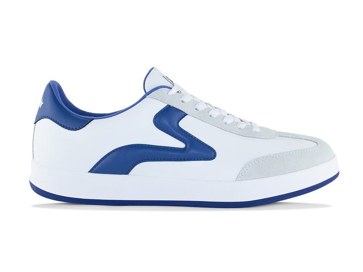 PB5 Men's White-Blue Cosmic sneaker shown from the side with blue sole.