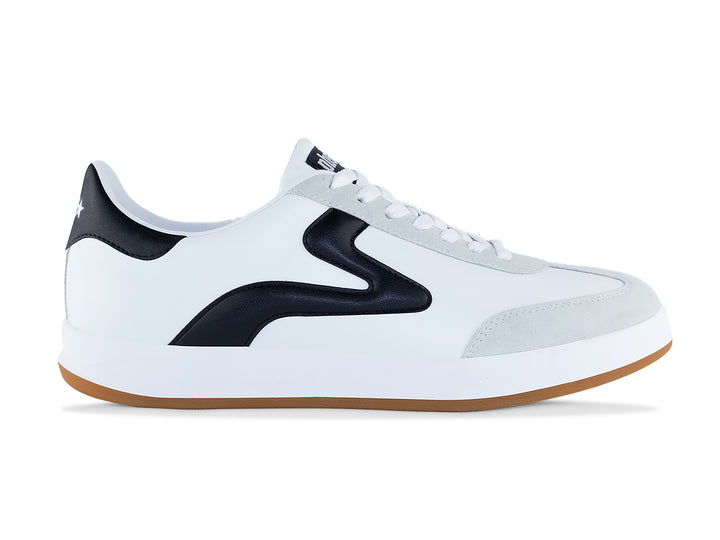 PB5 Men's White-Black Cosmic sneaker shown from the side with gum rubber sole.