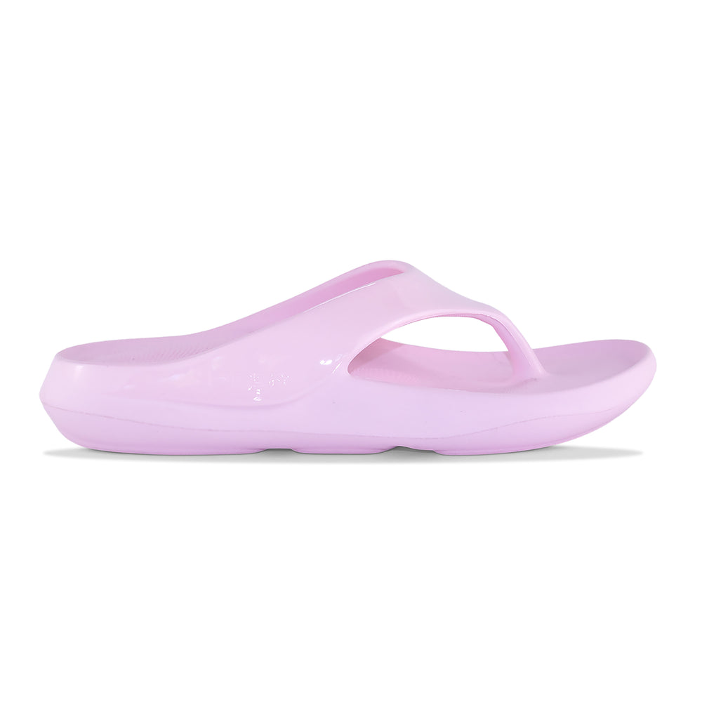 Product image of a powder-pink recovery sandal on white background.