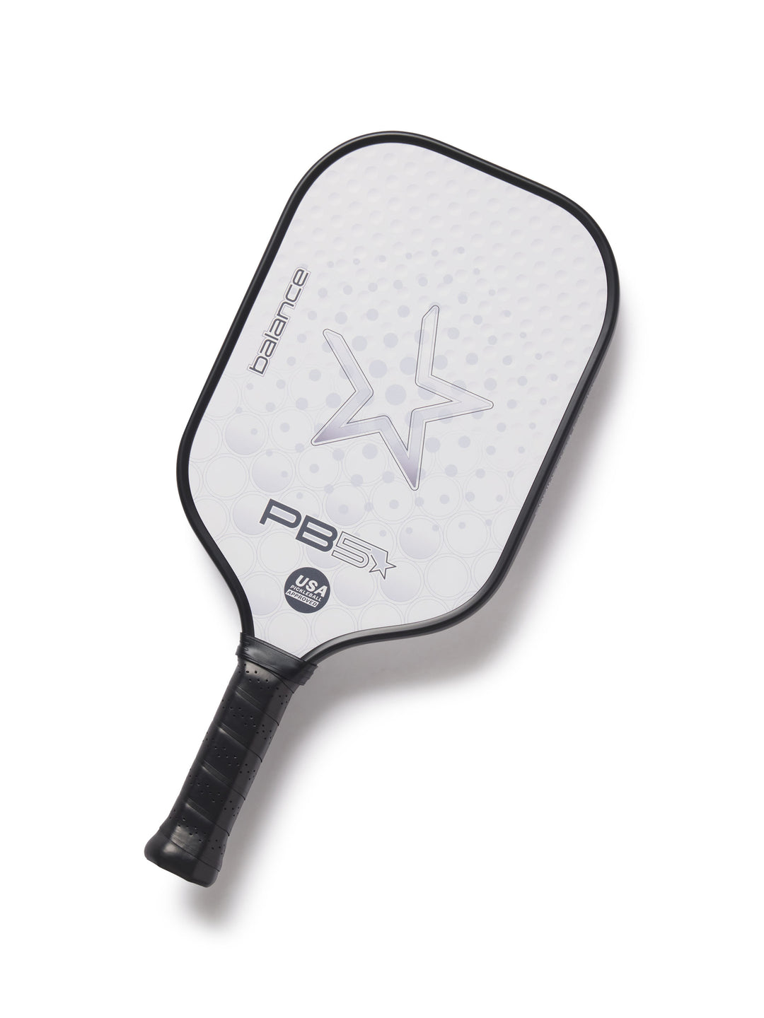 Balance Paddle full view in white with black edge guard and grip.