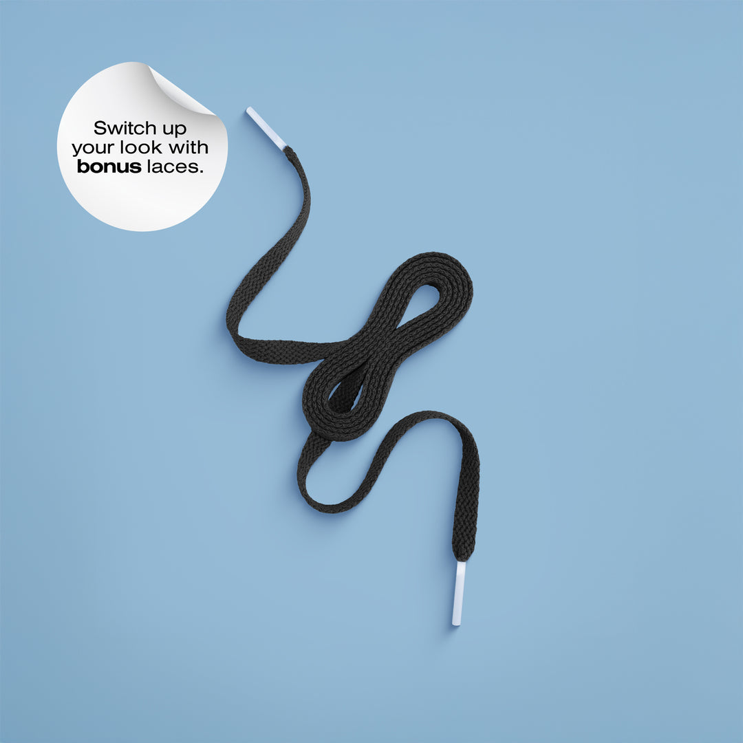 Switch up look with bonus laces. Laces shown in black.