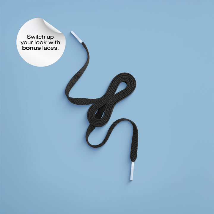 Switch up look with bonus laces. Laces shown in black.