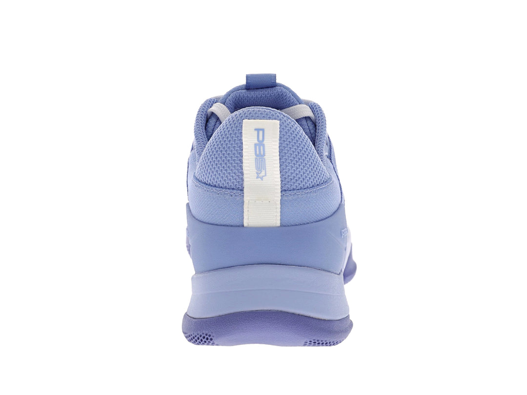 Rear view of Women's PB5star Court2 sneaker in lilac-multi with branded heel tab and cushioned midsole