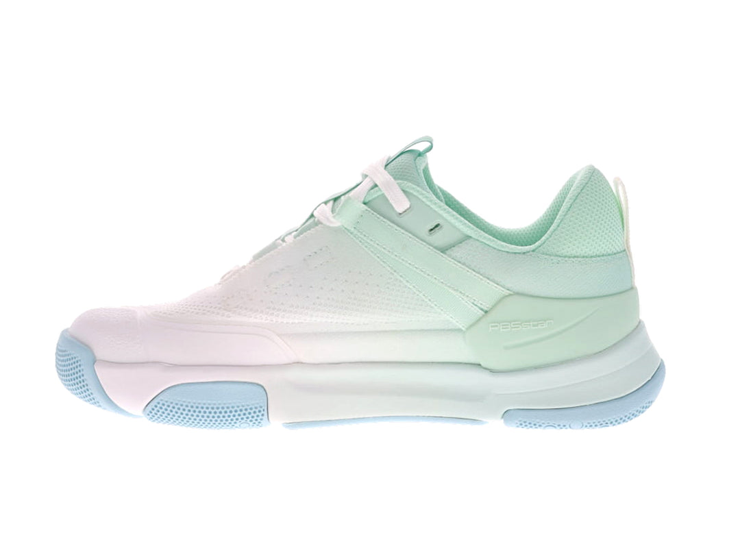 Women's PB5star Court2 mint-multi sneaker inside view featuring mesh side panel, cushioned heel, and stability midsole