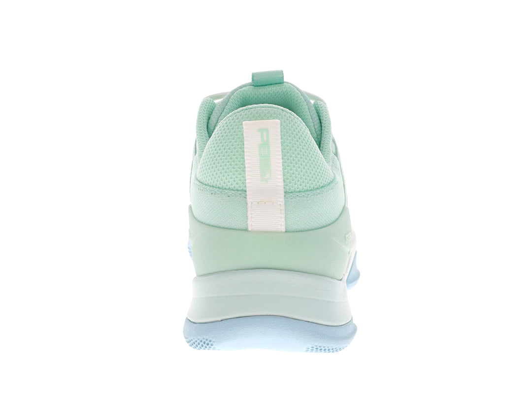 Rear view of Women's PB5star Court2 sneaker in mint-multi with branded heel tab and cushioned midsole