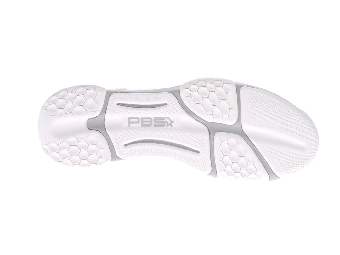 Men's PB5 Court2 white and grey sneaker outsole with non-slip rubber grip, athletic shoe sole design for court performance