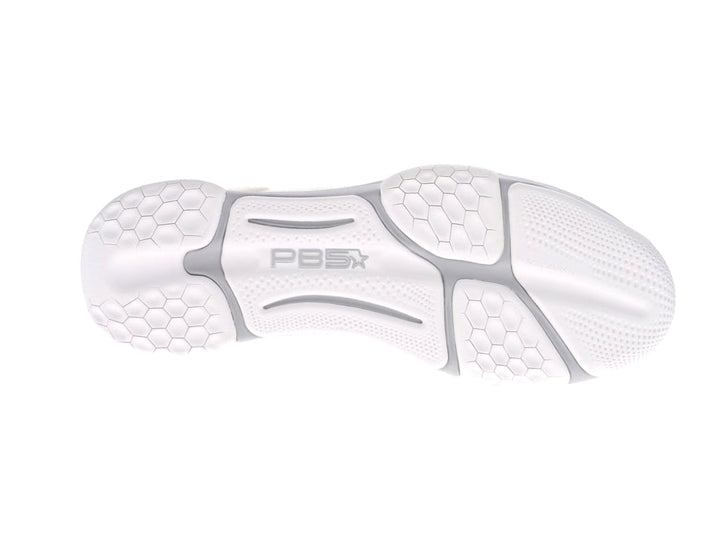 Men's PB5 Court2 white and grey sneaker outsole with non-slip rubber grip, athletic shoe sole design for court performance