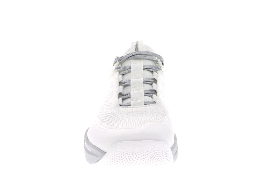 Front view of Men's PB5star Court2 sneaker in white and grey with breathable mesh upper for athletic performance.