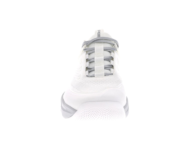 Front view of Men's PB5star Court2 sneaker in white and grey with breathable mesh upper for athletic performance.