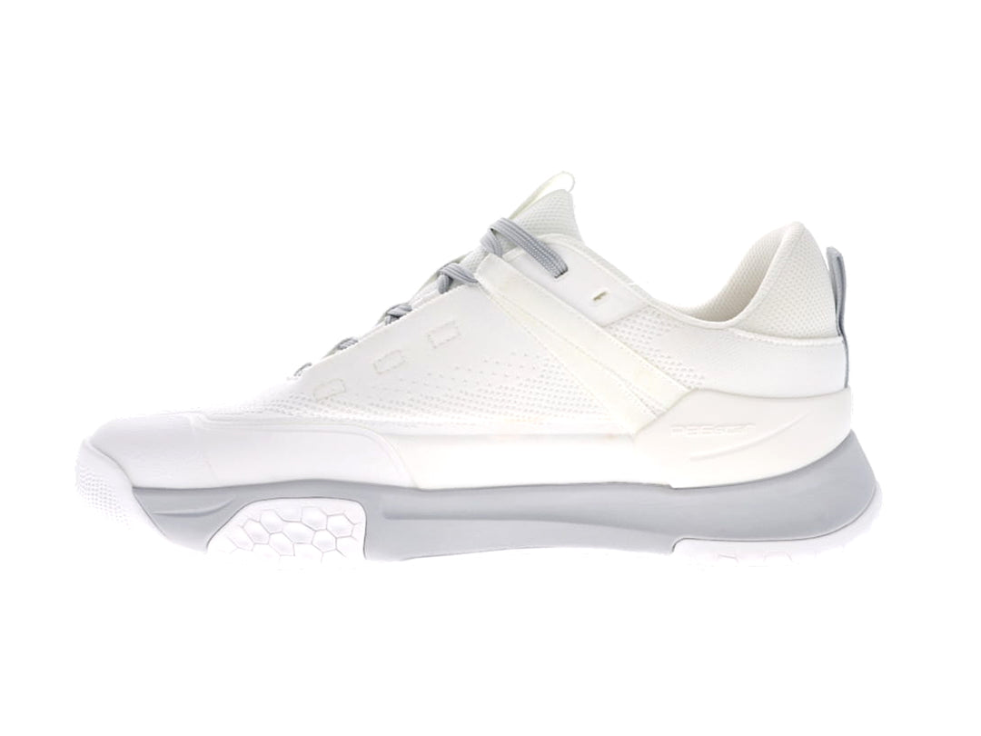 Men's PB5star Court2 white and grey sneaker inside view featuring mesh side panel, cushioned heel, and stability midsole