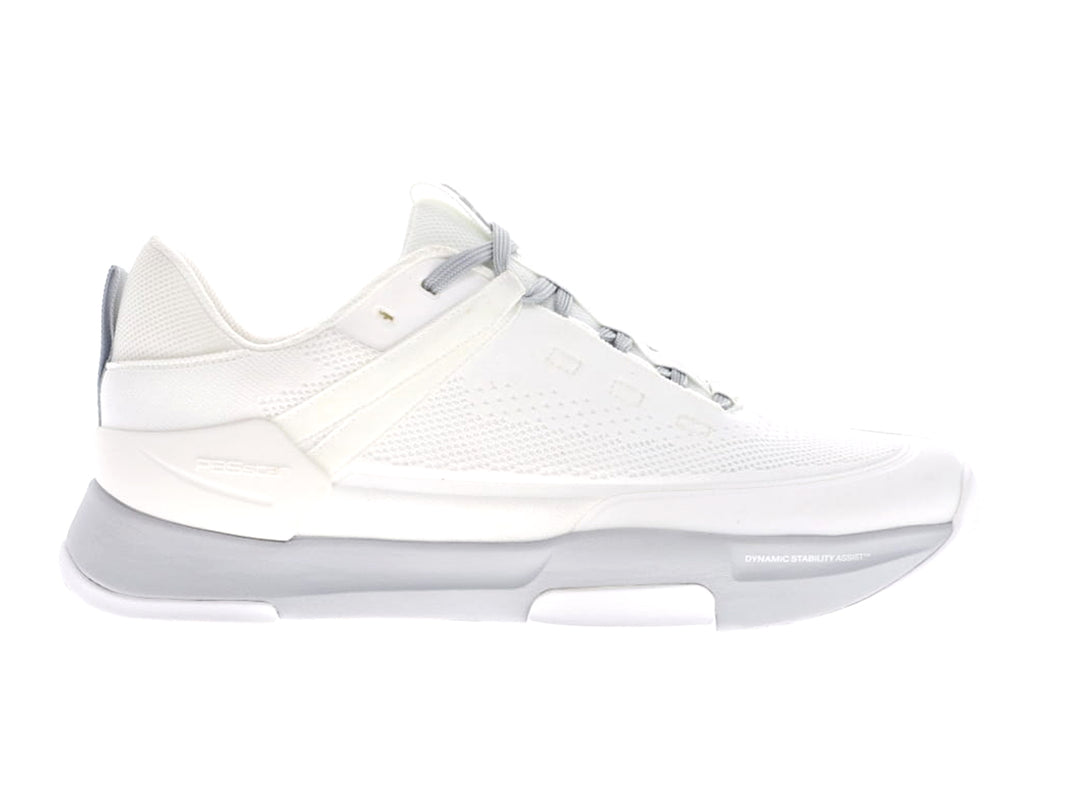 PB5star Court2 white and grey sneaker side view showing breathable mesh upper and dynamic stability sole.