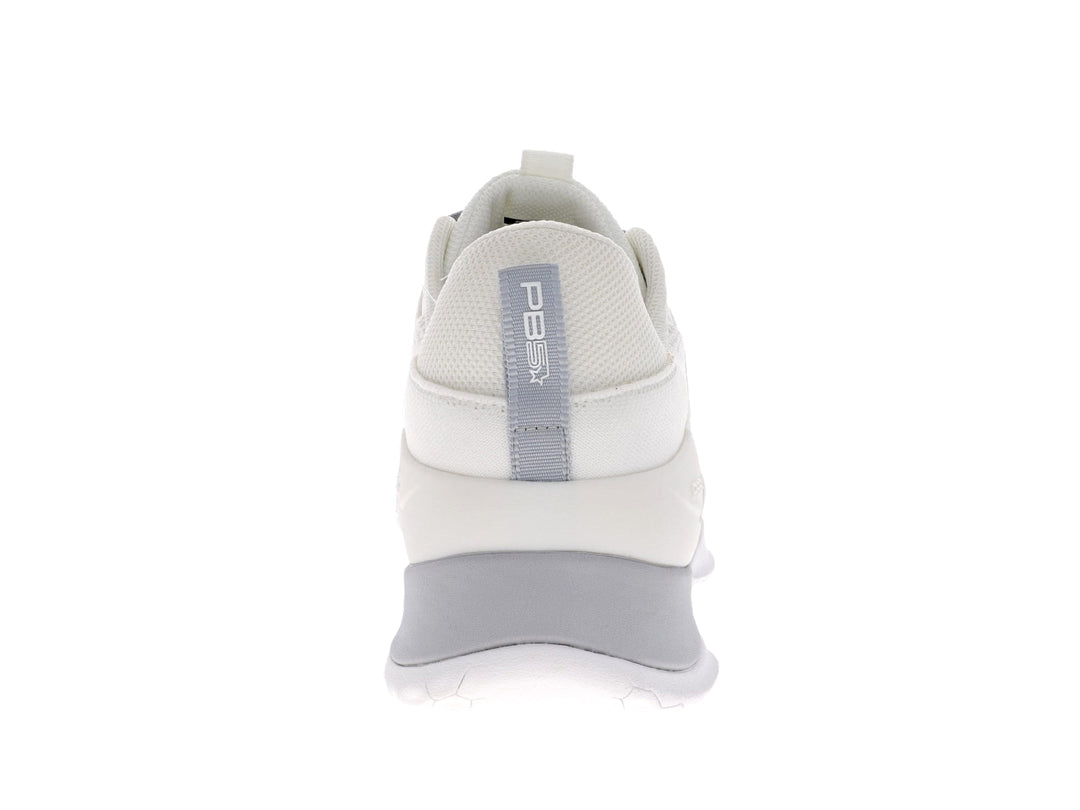 Rear view of Men's PB5star Court2 sneaker in white and grey with branded heel tab and cushioned midsole