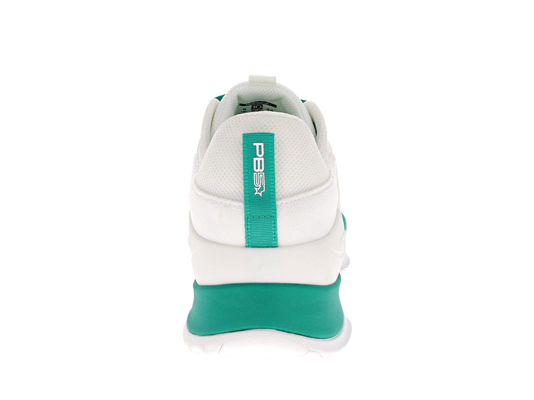 Rear view of Men's PB5star Court2 sneaker in white and jade with branded heel tab and cushioned midsole