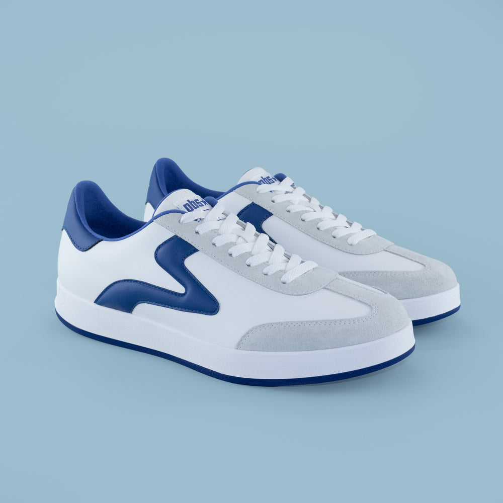 PB5star men’s Cosmic sneakers in white, blue, and grey shown as a pair — lightweight pickleball sneaker design.