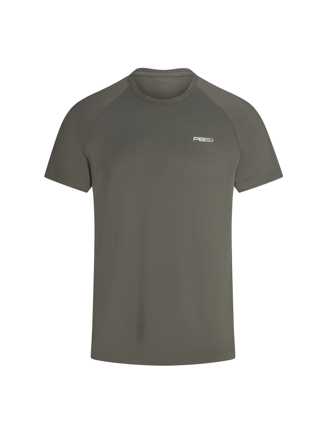 PB5star core performance tee in short sleeve, pavement color. Small logo printed on front, upper left side of shirt.