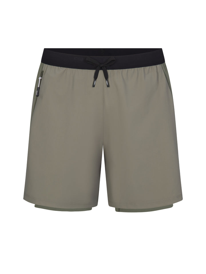 Men's Signature Court Short in pavement with black waistband with black drawstring.