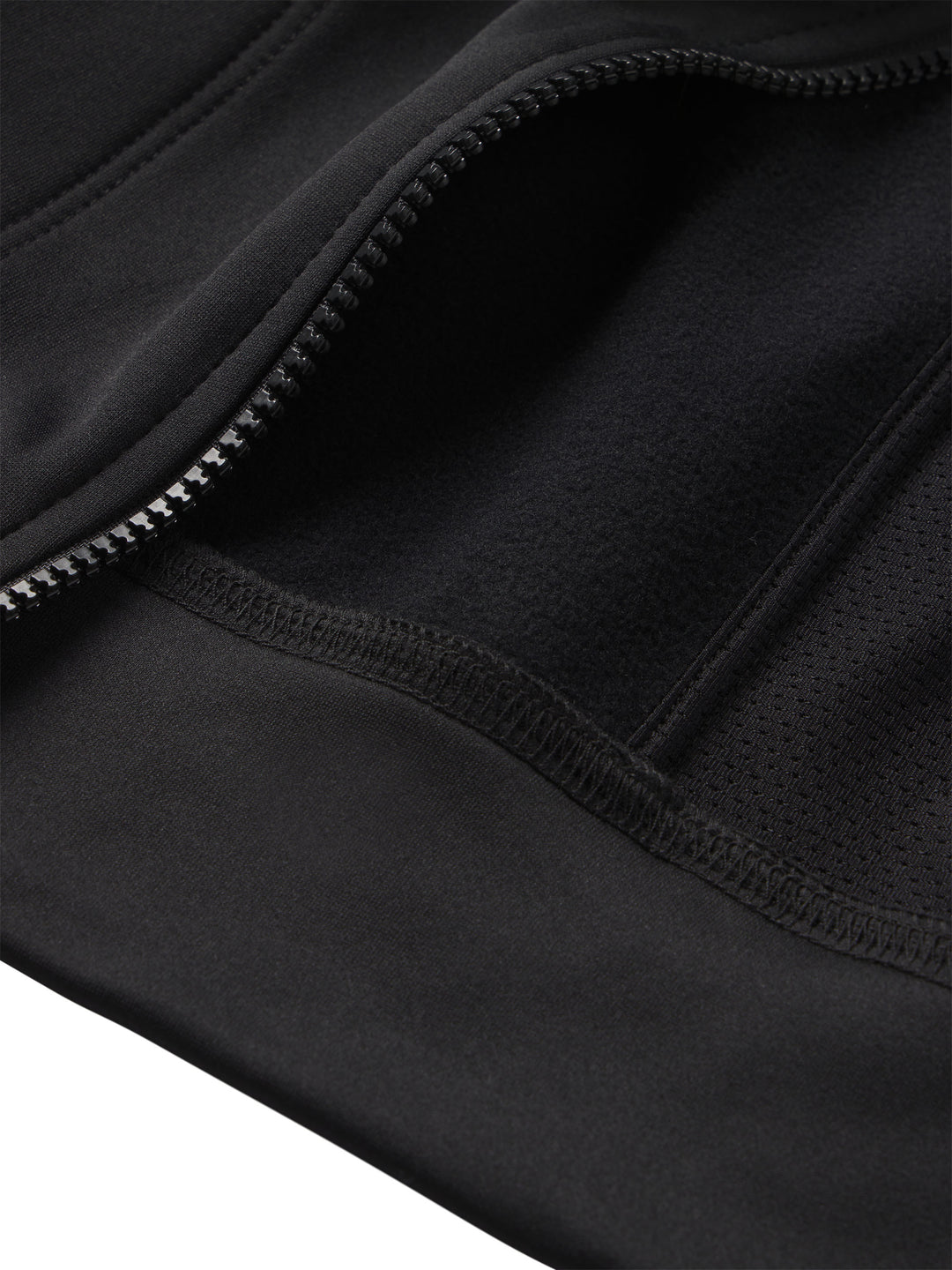 Close-up of the intricate stitching and fabric texture on a PB5star black Performance Full Zip Hoodie, highlighting the garment's quality.