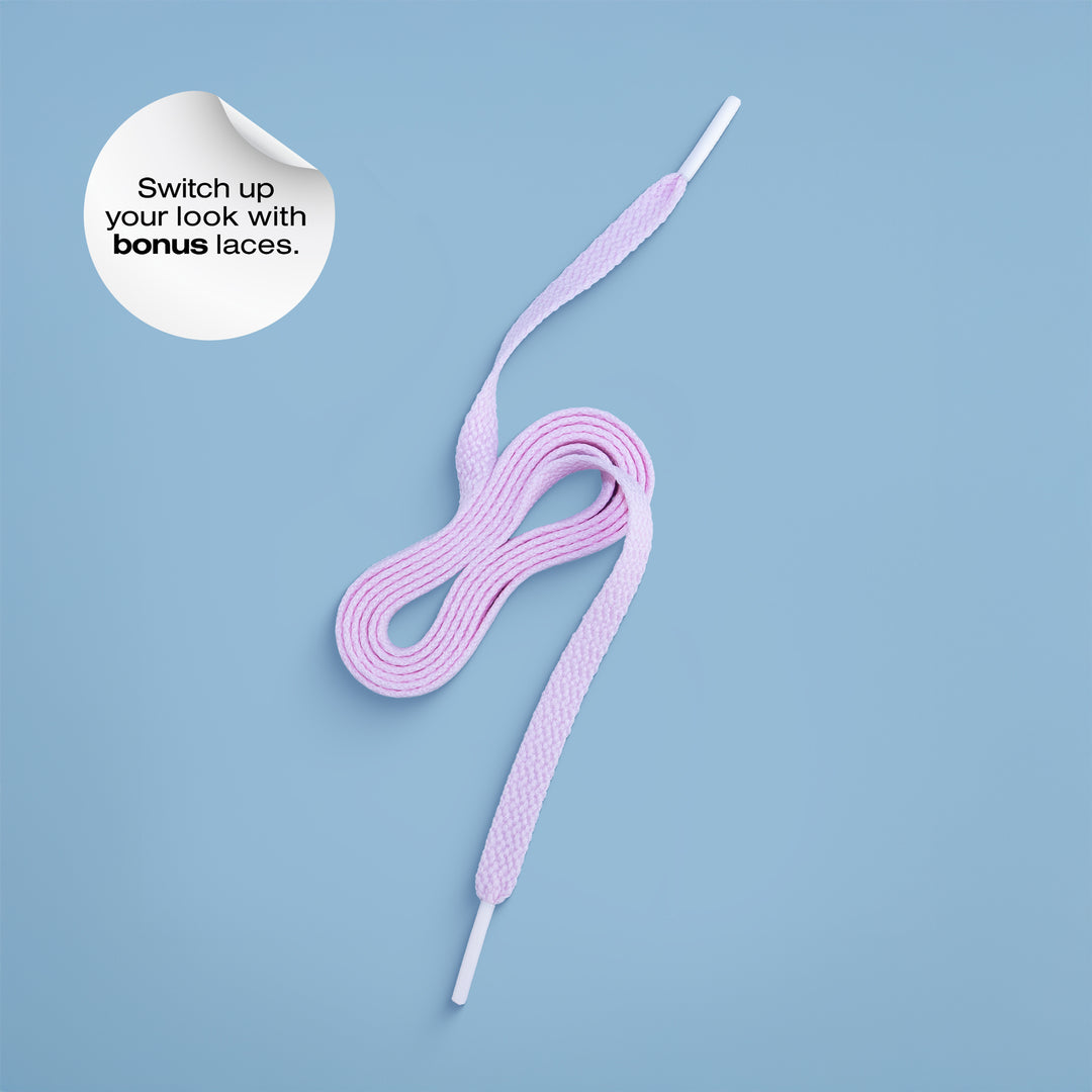 Switch up look with bonus laces. Laces shown in powder-pink.