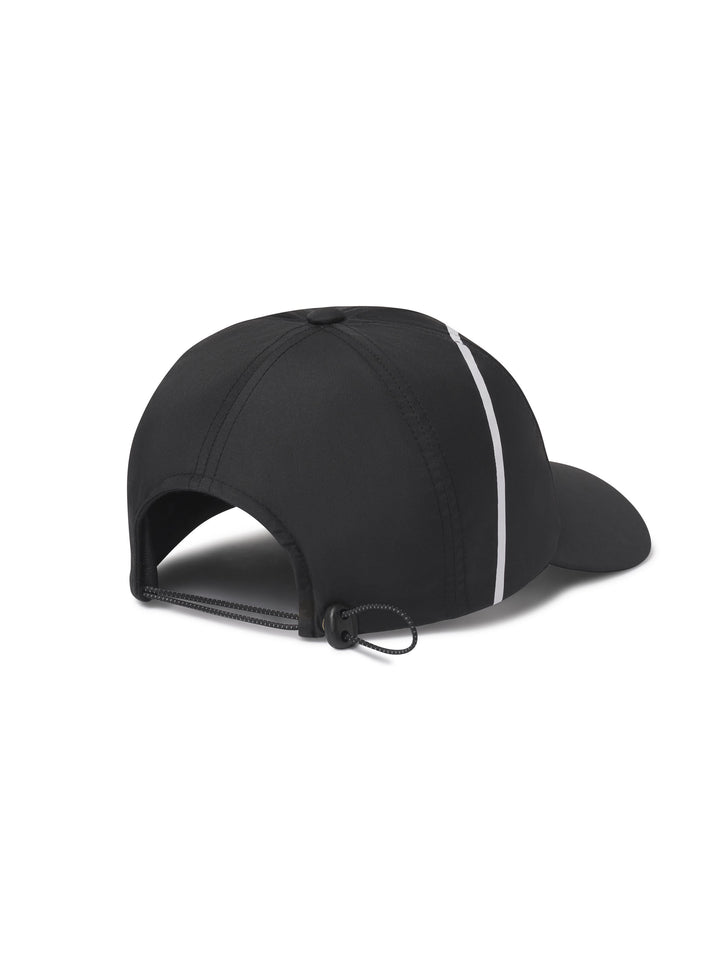 Stellar Cap back view in black with easy adjustable stretch cord.