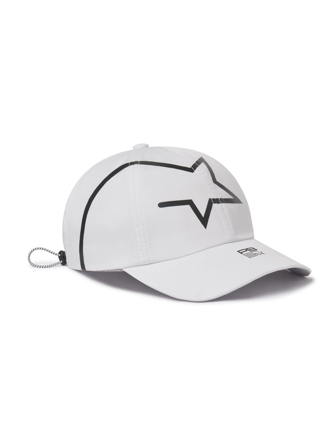 Stellar Cap side view in white with small logo on bill and large logo star on front of cap.