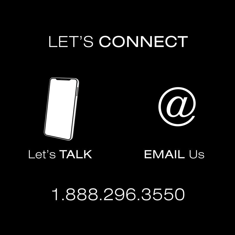 Customer Service: LET'S CONNECT section with icons for phone and email. Text: Let's TALK 1.888.296.3550, EMAIL Us, with clickable areas to set focal point.