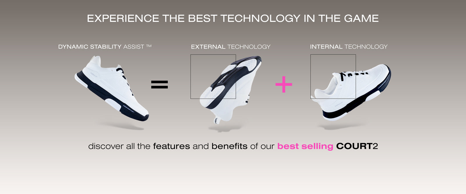 PB5star PB5 Court2 pickleball shoes featuring Dynamic Stability Assist (DSA) with internal and external technology, best-selling performance footwear tech overview