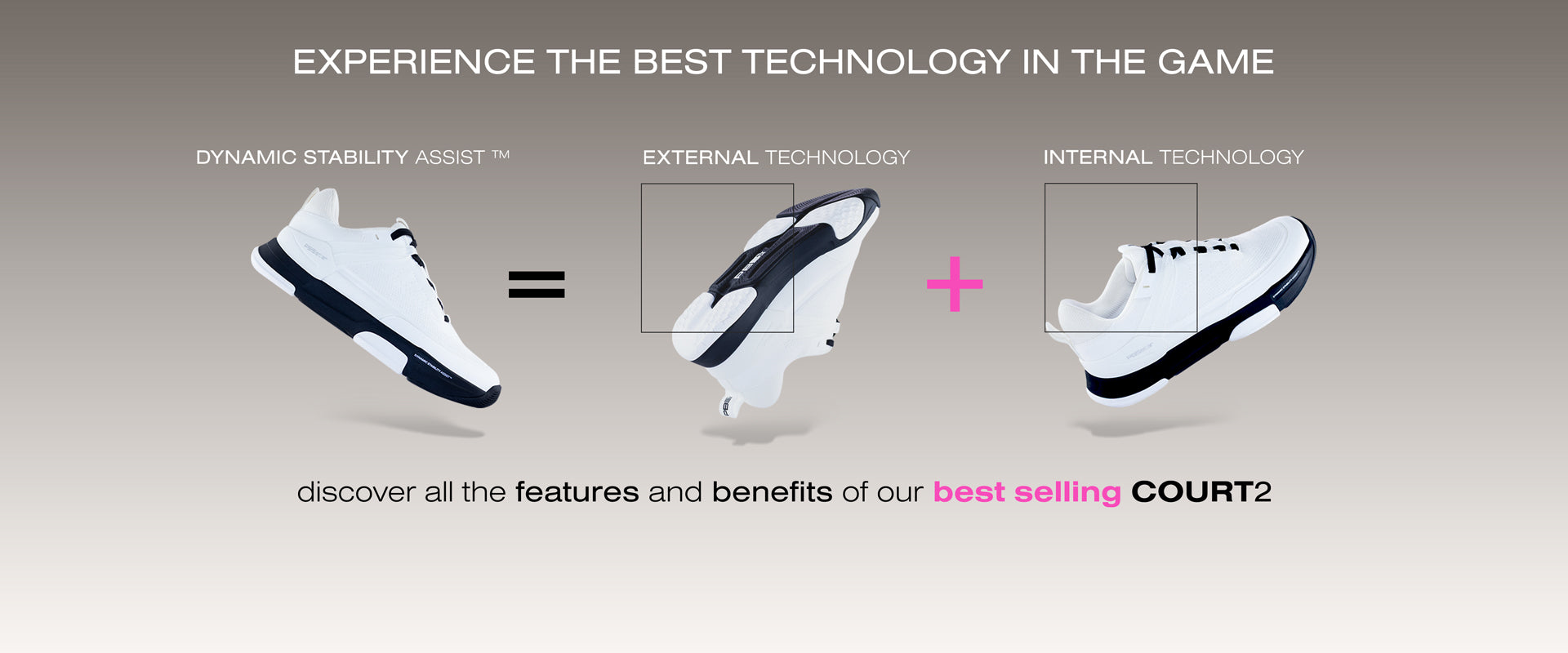 PB5star PB5 Court2 pickleball shoes featuring Dynamic Stability Assist (DSA) with internal and external technology, best-selling performance footwear tech overview